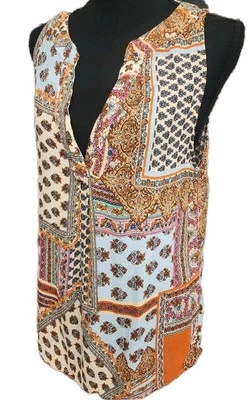 Christian Siriano Top Boho Patchwork Bohemian Hippie Sleeveless Shirt Medium - Image 1 of 4