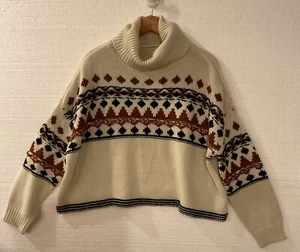 Pullover Sweater Women Small Aztec Turtleneck Oversized Boxy Long Sleeve Western - Picture 1 of 10