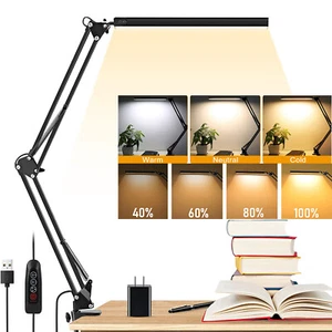 Adjustable Swing Arm LED Desk Lamp w/Clamp Eye-Caring Reading Office Table Light - Picture 1 of 13