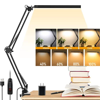Adjustable Swing Arm LED Desk Lamp w/Clamp Eye-Caring Reading Office Table Light - Image 1 of 4