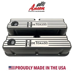 Ford De Tomaso Logo 351W Valve Covers - Wide Fin - Black - Style 2 - Ansen USA - Picture 1 of 7