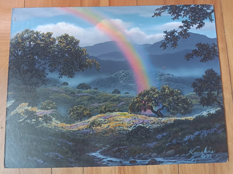 Frank Kecskes Jr. Oil Painting on Board Landscape With Rainbow - Image 1 of 4