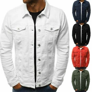 MEN Casual DENIM JEAN JACKET Classic Western Style Trucker Solid Jacket Coat - Picture 1 of 17