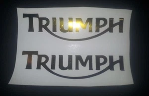 Triumph Tank vinyl cut sticker / decal pair, 160mm x 45mm Gold Chrome new style - Picture 1 of 6