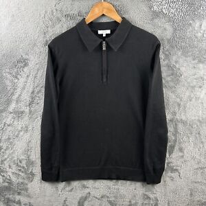 Arne Men Polo Shirt Black Medium 1/4 Zip Long Sleeve Collared Cotton Casuals Top