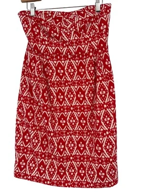 J. Vestido sin tirantes Crew para mujer rojo blanco geométrico algodón talla 8 forrado Foto 1 de 4