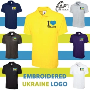 I Love Ukraine Embroidered POLO Heart ukraine Slogan Humanity Support Public - Imagen 1 de 21