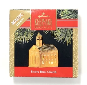 VTG Hallmark Keepsake 1991 "Festive Brass Church" Christmas Ornament - orig. box - Picture 1 of 12