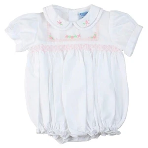 NWT Feltman Brothers Bros White Pink Emb Smocked Bubble PREEMIE Baby Girls 00 - Picture 1 of 2