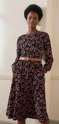 Boden EVELYN Black & Pink Paisley Print Midi DRESS Size 16 L/Long: BNWT  - Image 1 of 4