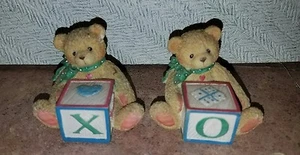 1995 CHERISHED TEDDY PRISCILLA HILLMAN ENESCO 2 BLOCK BEAR X O FOR HUGS & KISSES - Picture 1 of 6