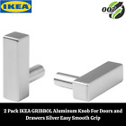 2 Pack IKEA GRIBBOL Aluminum Knob For Doors and Drawers Silver Easy Smooth Grip