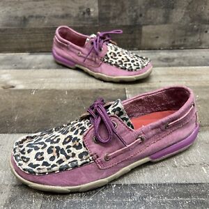 Twisted X Boots Womens Leopard Print Purple Leather Loafers Size 8 M