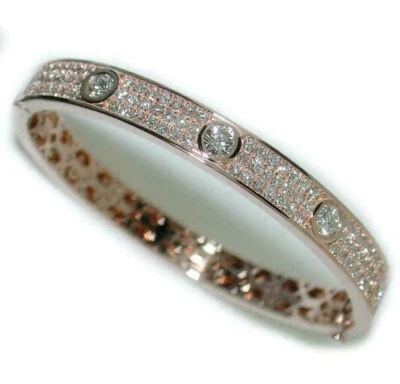 6Ct Round Simulated Diamond Women's 7" Bangle Bracelet 14K Rose Gold Plated - Image 1 of 4