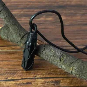 Natural Warped Black Obsidian Point Pendant Talisman Meditation Unisex Necklace - Picture 1 of 4