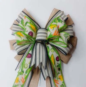 Summer Bow, Vegetable Print with Burlap and Stripes - Imagen 1 de 2