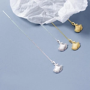 Orecchini pendenti in argento sterling 925 linea filo ginkgo biloba A1209 - Foto 1 di 13