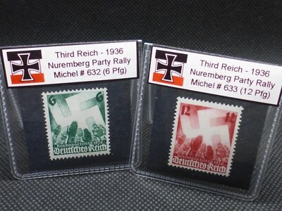 Nazi Germany 1936 Nuremberg 2 Stamp Set Third Reich Reichspfennig Rare Artifacts - Image 1 of 4
