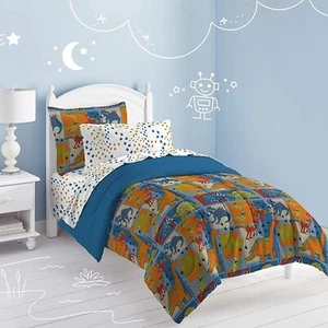 Dinosaur Bedding Set 5-Piece Twin Microfiber Kids Boys Comforter Set Sheets Blue - Picture 1 of 9