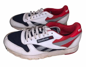 Reebok Classic Retro White Blue Red Leather Low Top Sneakers Size Men’s 8 - Picture 1 of 9