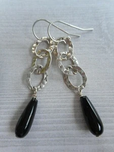 Silpada Oxidized Hammered Ovals Sterling Black Onyx Earrings W1281  23B1 - Picture 1 of 6
