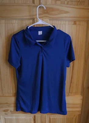 Women's Royal Blue Polyester Collared Short Sleeve Polo Shirt  Size M Uniform - Imagem 1 de 4
