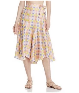 Falda envolvente Paper London para mujer 100 % seda Foxglove amarillo azul nueva sin etiquetas talla 6 - Imagen 1 de 7