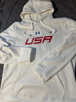 UNDER ARMOUR USA STORM WHITE BLUE & RED HOODIE SIZE L MEN IN GOOD USED CONDITION - Image 1 of 4