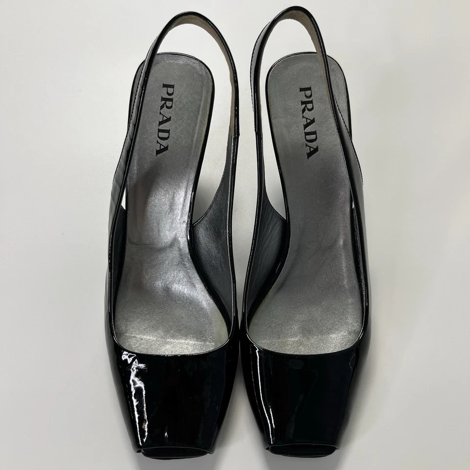 Prada Black Leather Slip Back Wedge Heels Made in Italy - Size 38EU - Image 1 of 4