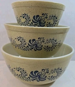 Pyrex Nesting Mixing Bowls Original Homestead Blue Pattern 401 402 403~set Of 3 - Picture 1 of 8