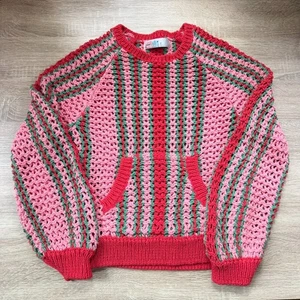 Neu Free People Dayton Pullover Häkel Strick gestreift Pulli rot rosa XS - Bild 1 von 9