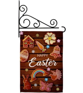 Chocolate Easter Garden Flag Set Wall Holder Spring Happy Bunny Egg Christian... - Picture 1 of 9