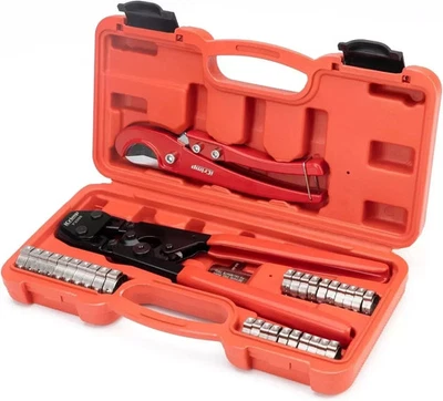 INSPIRE-MARKET PEX Clamp Tool Kit 3 8-1 w Rings & Tubing Cutter - All-in-one Crimping Set
