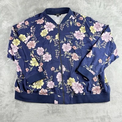 Chaqueta Bomber Torrid Para Mujer 4 4X Azul Marino Floral Sarga Cremallera Completa Manga Larga Foto 1 de 4