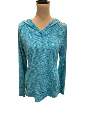 Pulôver com capuz feminino Tangerine atlético com capuz bolsos frontais e traseiros médios azul-petróleo. - Imagem 1 de 4