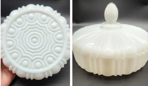 Vintage Milk Glass Covered Candy Dish with Lid Anchor Hocking Old Cafe, 7” Wide - Picture 1 of 5