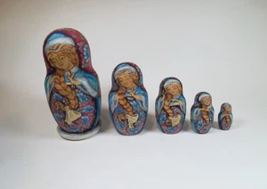 R. Ceprueb Nocag 5 Stück handbemalt signiert russische Nestpuppe - Bild 1 von 6
