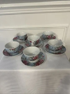 Child's Mini China tea set, 6 cups & 6 Saucers Pink Roses Floral. - Picture 1 of 10