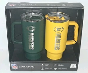 New! Green Bay Packers 20oz NFL Travel Tumbler Set of 2 w/Straws - Copper Lined - Picture 1 of 8