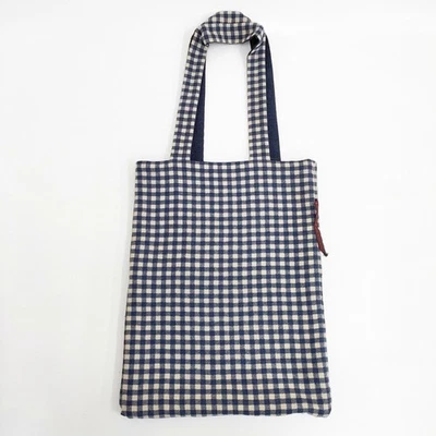 Bolso de Mano DANIELA GREGIS Reversible Lana Cuadros Gingham Azul Marino Beige 5-1001T◎ Foto 1 de 4