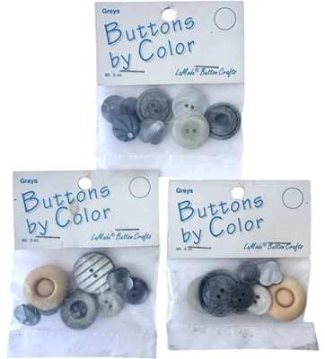 Buttons by Color Greys LaMode Crafts Assorted Vintage 3-Pack Set New Old Stock - Image 1 of 4
