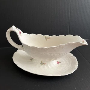 Spode Billingsley Rose Pink Gravy Boat with Attached Underplate Older Stamp - Picture 1 of 5