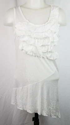 Tryst White Tiered Ruffle Asymmetrical Viscose Rayon Knit Tank Top Shirt M - Image 1 of 3