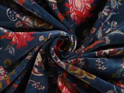 10 Yard Luxury Soft Velvet Floral Print Fabric Indian Dress Sewing Upholstery - Image 1 of 3