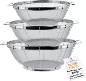 3 Piece Colander Set-Stainless Steel Wired Mesh Strainer Baskets with Wide Handl - Picture 1 of 7