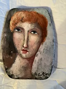 AUTHENTIC Alvaro Cartei Hand Painted Ceramic Portrait Hanging Plate - 10.75”T - Picture 1 of 8