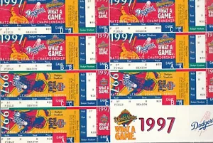 LOS ANGELES DODGERS UNCUT SHEET OF 11 1997 WORLD SERIES GHOST TICKETS" - Picture 1 of 2