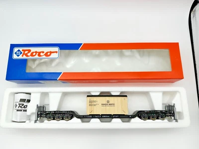 EM ROCO 47740 DEPRESSED CENTER FLATCAR W/KRAUS MAFFEI CRATE 1:87 HO DB GERMANY - Image 1 of 4