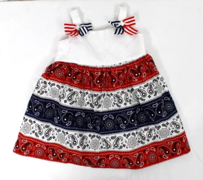 Bonnie Baby Dress Size 24 Mo Paisley Bandana USA red white blue sundress - Image 1 of 4