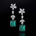 Emerald Cut Emerald Simulated Diamond Drop Dangle Earrings 14k White Gold Silver